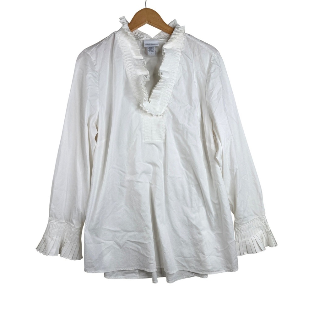Soft Surroundings Ruffle V-neck Long Sleeve Blouse size 2X White